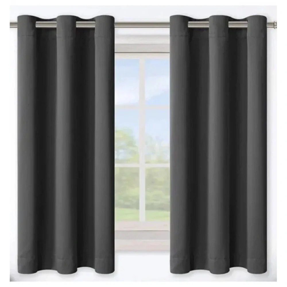 New Lordtex Grommet Blackout Curtains 42 x 63 Dark Grey Two Panels Smooth Fabric